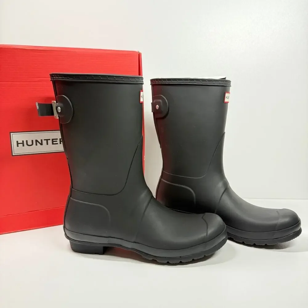 NIB •Hunter Women's Original Short Back adjustable Black Rain Boots Size: 10